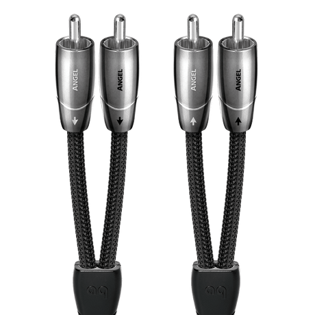 AudioQuest Angel RCA > RCA Analog Audio Interconnect Cable showing directionality on connectors