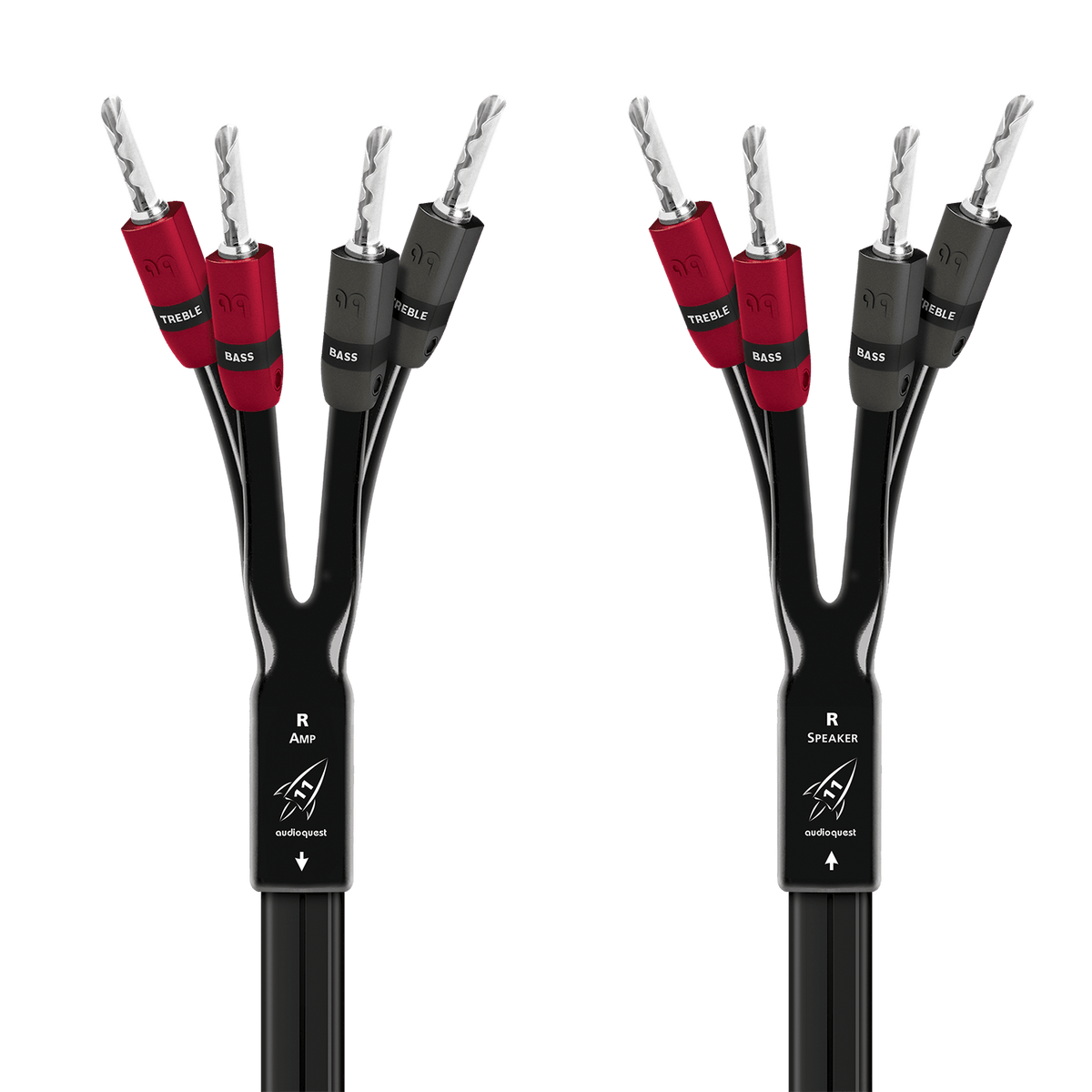 AudioQuest Rocket 11 Single BiAmp - ROCK11B8PR - SBA - BS 8 ft = 2.4 m Pair 4 x Bananas > 4 x Bananas - Silver