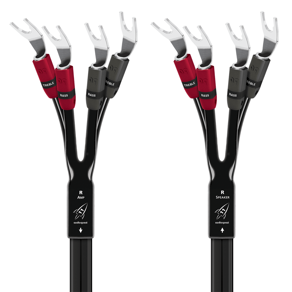AudioQuest Rocket 11 Single BiAmp - ROCK11B8PR - SBA - MSS 8 ft = 2.4 m Pair 4 x Multi - Spades > 4 x Multi - Spades - Silver