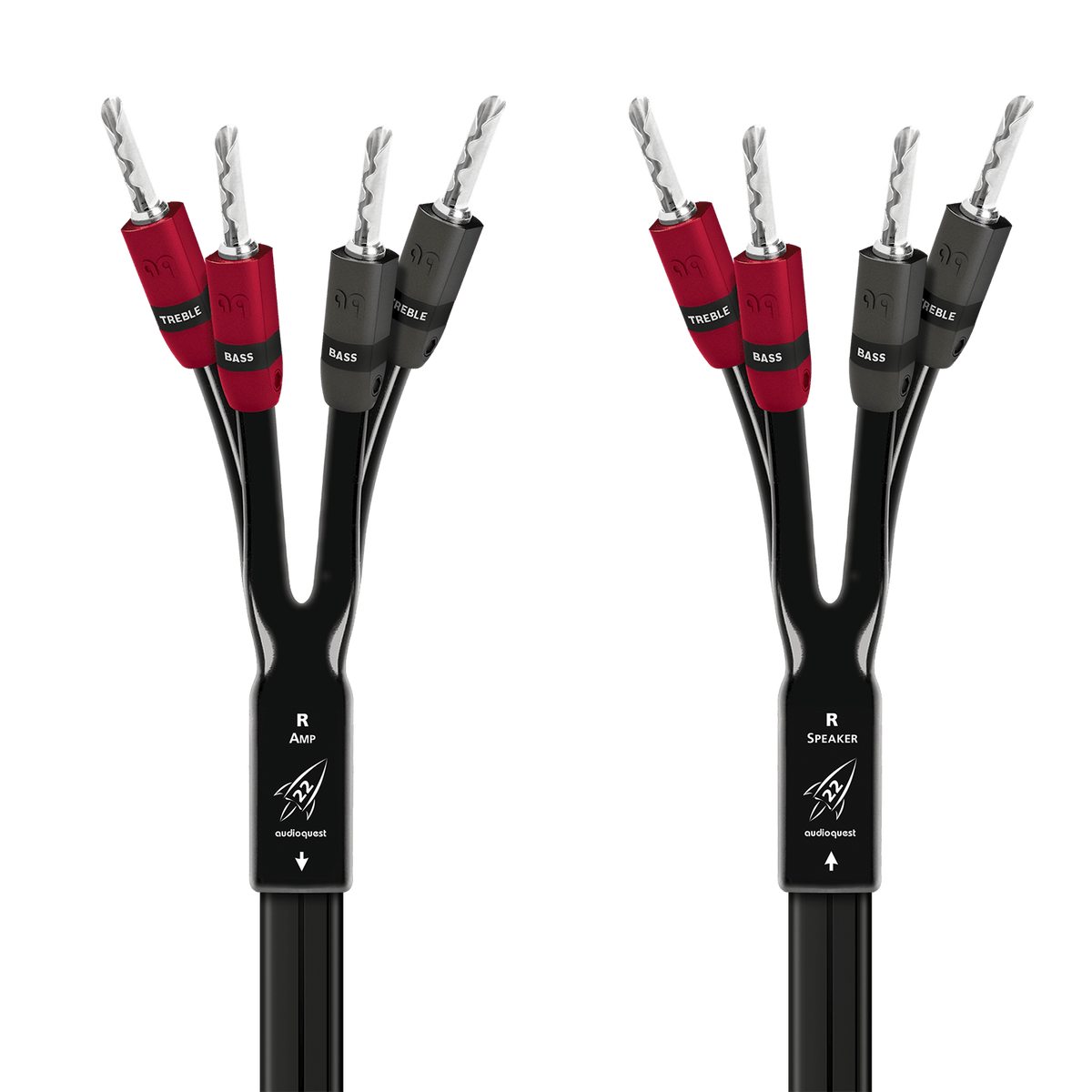 AudioQuest Rocket 22 Single BiAmp - ROCK22B8PR - SBA - BS 8 ft = 2.4 m Pair 4 x Bananas > 4 x Bananas - Silver