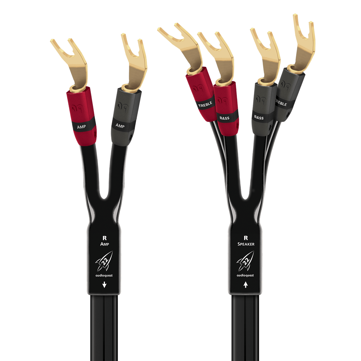 AudioQuest Rocket 22 Single BiWire - ROCK22B8SBWMG 8 ft = 2.4 m Pair 2 x Multi - Spades > 4 x Multi - Spades - Gold