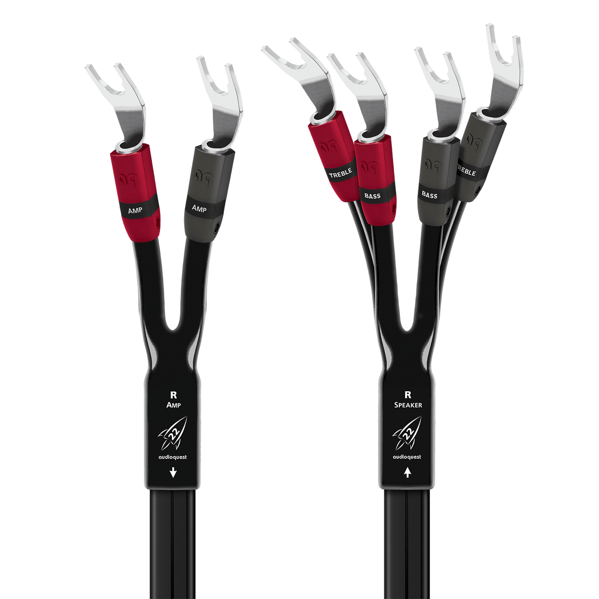 AudioQuest Rocket 22 Single BiWire - ROCK22B8SBWMS 8 ft = 2.4 m Pair 2 x Multi - Spades > 4 x Multi - Spades - Silver