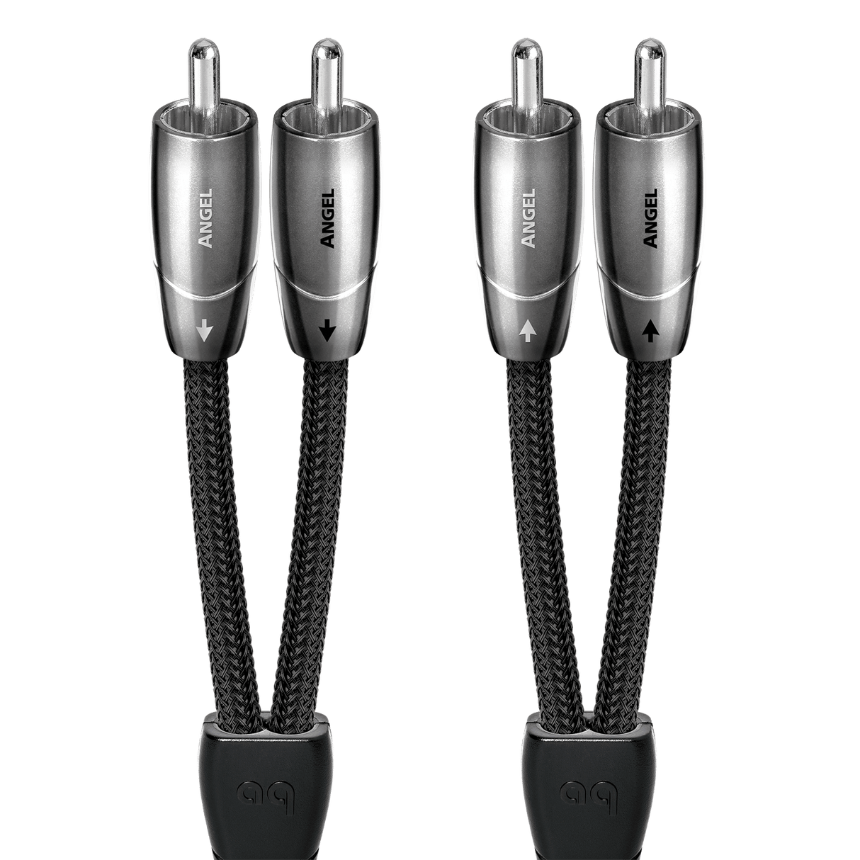 AudioQuest Angel RCA > RCA Analog Audio Interconnect Cable showing directionality on connectors