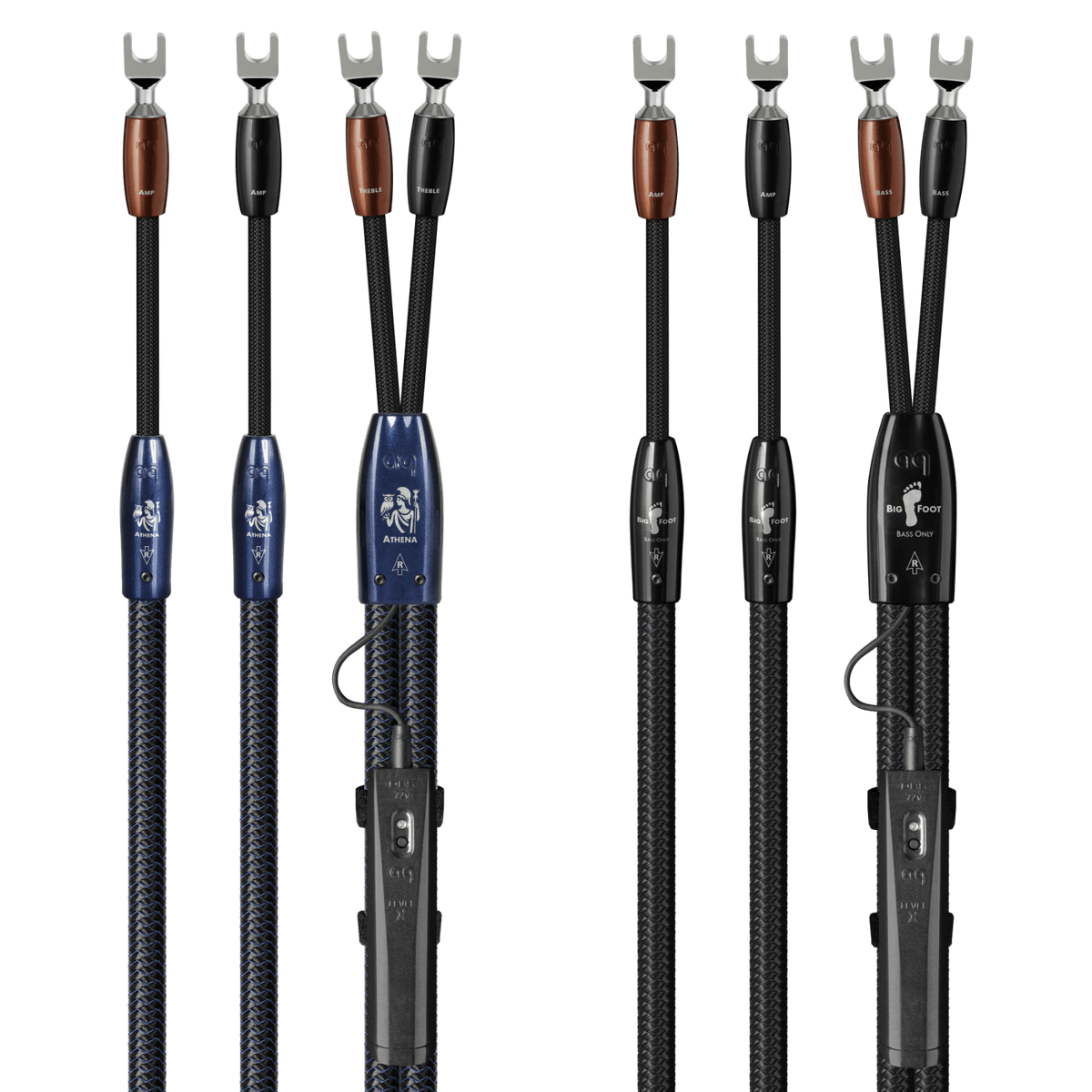 AudioQuest Athena + BigFoot BiWire Combo - ATHBFCOMBO04BS 4 m = 13.25 ft Pair 2 x Male Banana > 4 x Male Banana - Silver