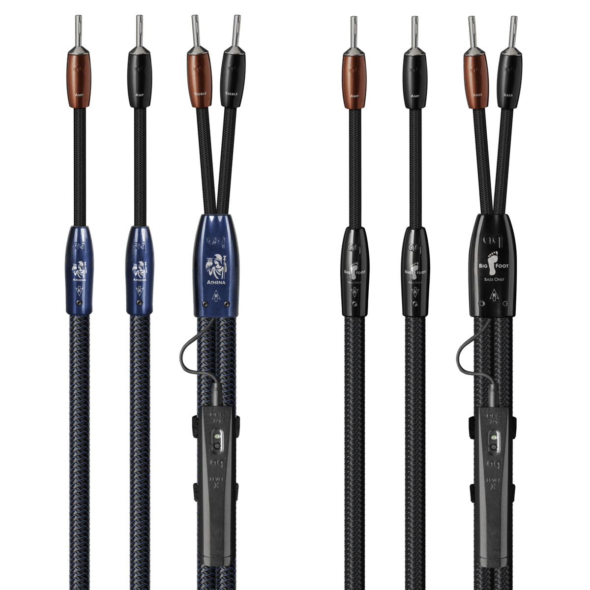 AudioQuest Athena + BigFoot BiWire Combo - ATHBFCOMBO04BS 4 m = 13.25 ft Pair 2 x Male Banana > 4 x Male Banana - Silver