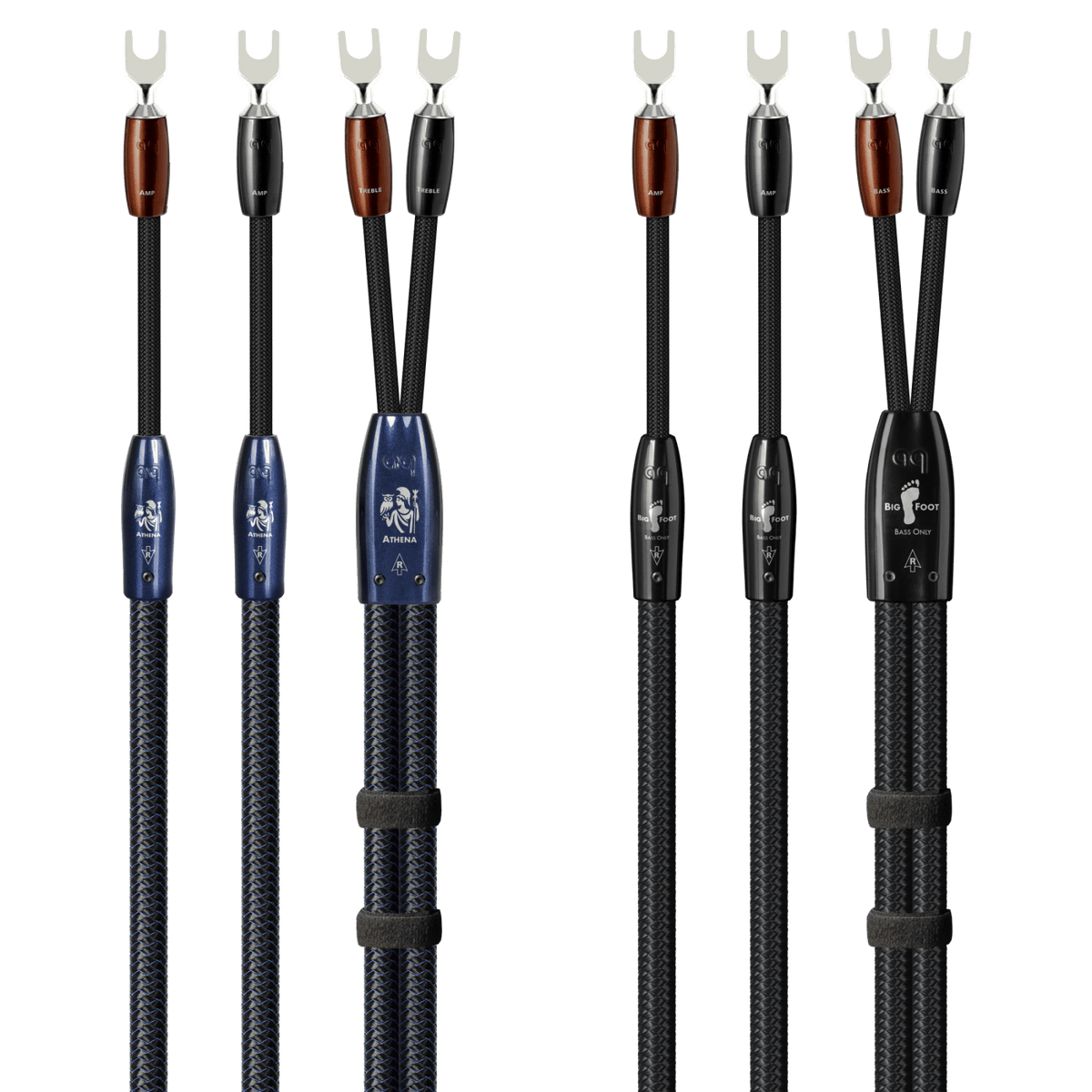 AudioQuest Athena + BigFoot BiWire Combo - ATHBFCOMBO04BS 4 m = 13.25 ft Pair 2 x Male Banana > 4 x Male Banana - Silver