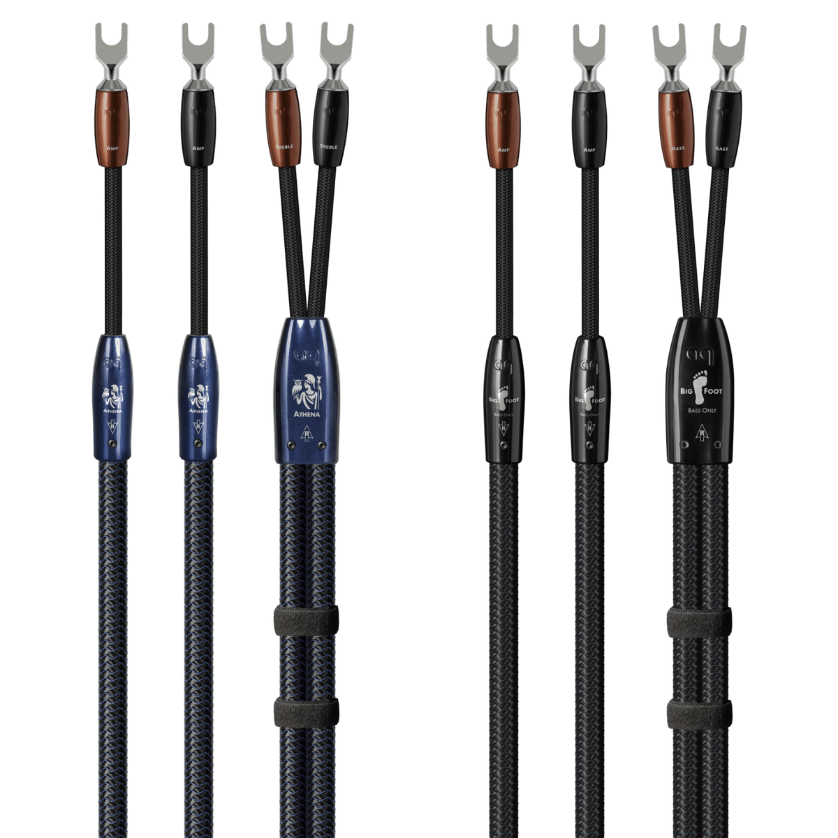 AudioQuest Athena + BigFoot BiWire Combo - ATHBFCOMBO04BS 4 m = 13.25 ft Pair 2 x Male Banana > 4 x Male Banana - Silver