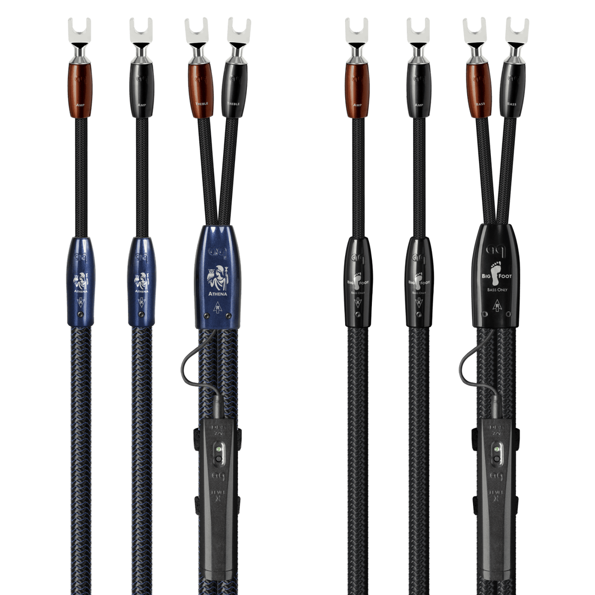 AudioQuest Athena + BigFoot BiWire Combo - ATHBFCOMBO04BS 4 m = 13.25 ft Pair 2 x Male Banana > 4 x Male Banana - Silver
