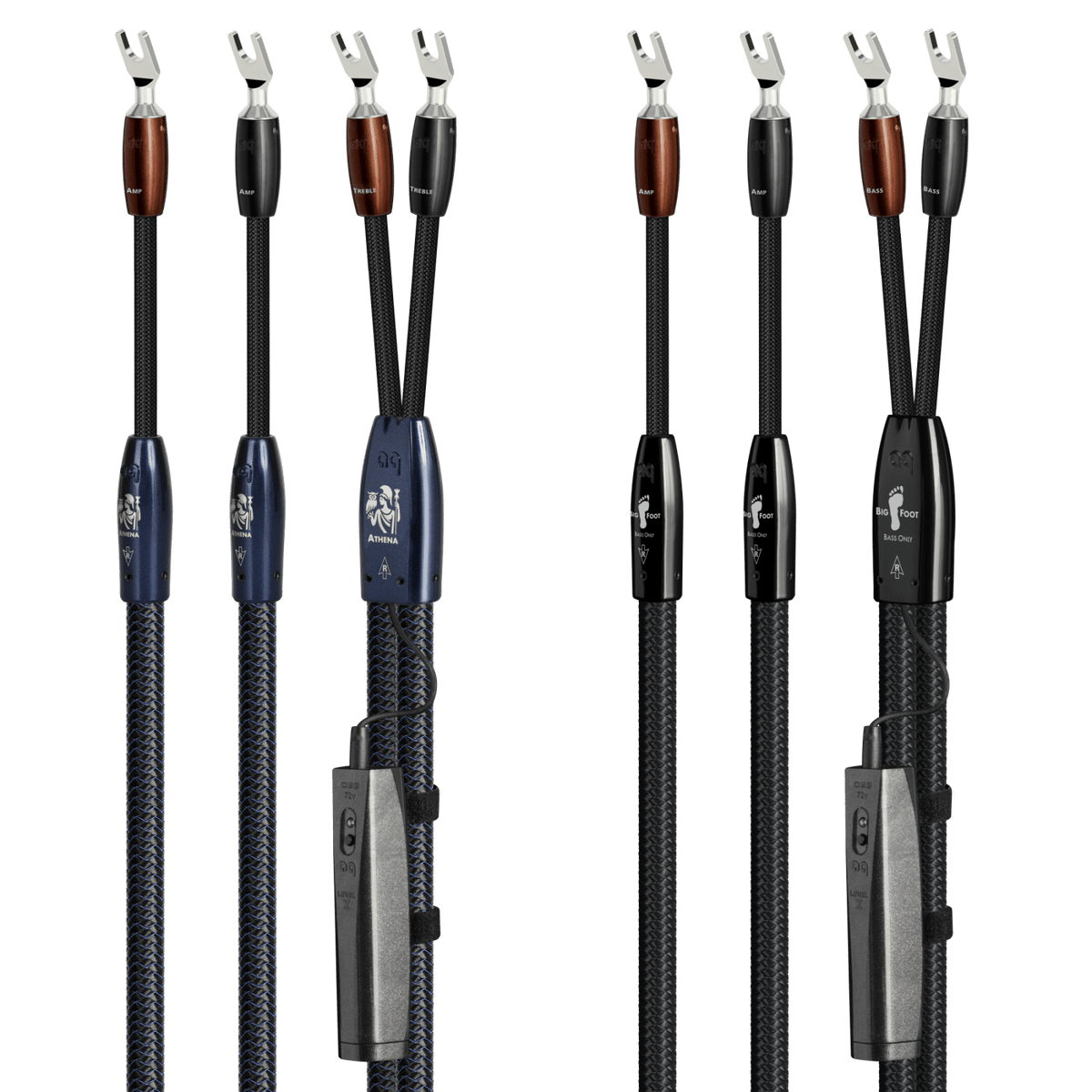 AudioQuest Athena + BigFoot BiWire Combo - ATHBFCOMBO04BS 4 m = 13.25 ft Pair 2 x Male Banana > 4 x Male Banana - Silver