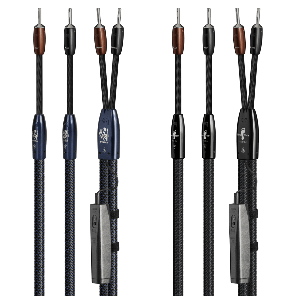 AudioQuest Athena + BigFoot BiWire Combo - ATHBFCOMBO04BS 4 m = 13.25 ft Pair 2 x Male Banana > 4 x Male Banana - Silver