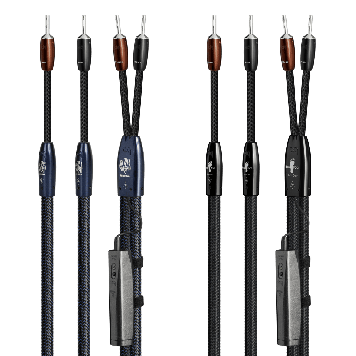 AudioQuest Athena + BigFoot BiWire Combo - ATHBFCOMBO04BS 4 m = 13.25 ft Pair 2 x Male Banana > 4 x Male Banana - Silver