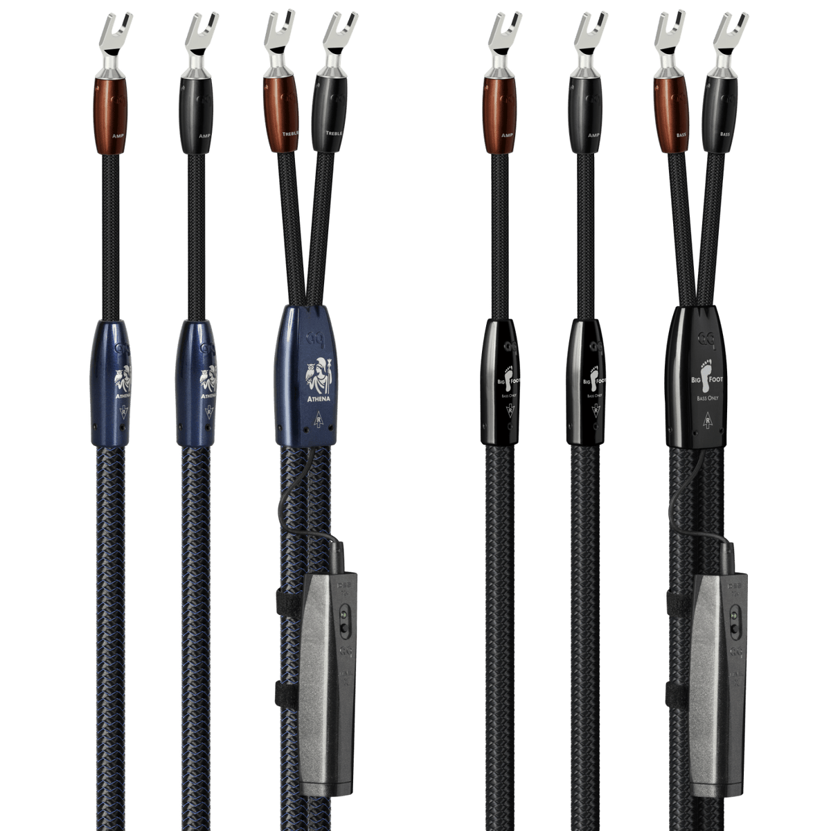 AudioQuest Athena + BigFoot BiWire Combo - ATHBFCOMBO04BS 4 m = 13.25 ft Pair 2 x Male Banana > 4 x Male Banana - Silver