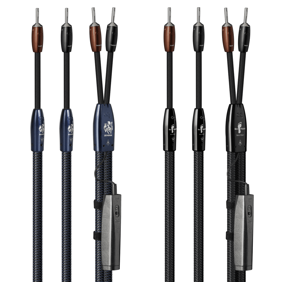 AudioQuest Athena + BigFoot BiWire Combo - ATHBFCOMBO04BS 4 m = 13.25 ft Pair 2 x Male Banana > 4 x Male Banana - Silver
