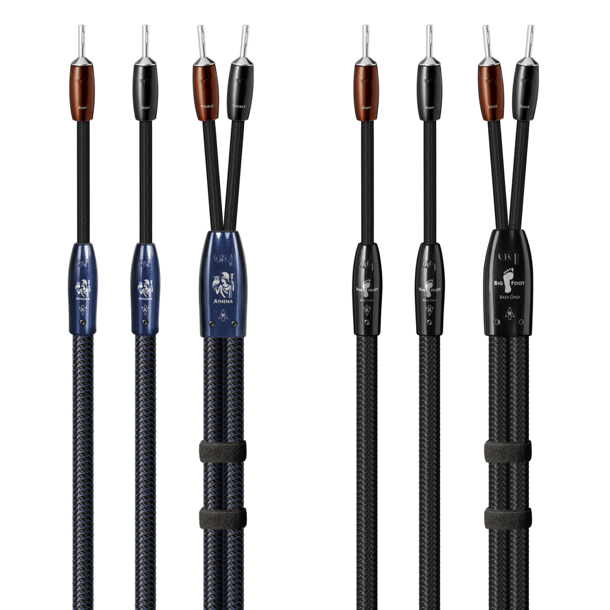 AudioQuest Athena + BigFoot BiWire Combo - ATHBFCOMBO04BS 4 m = 13.25 ft Pair 2 x Male Banana > 4 x Male Banana - Silver