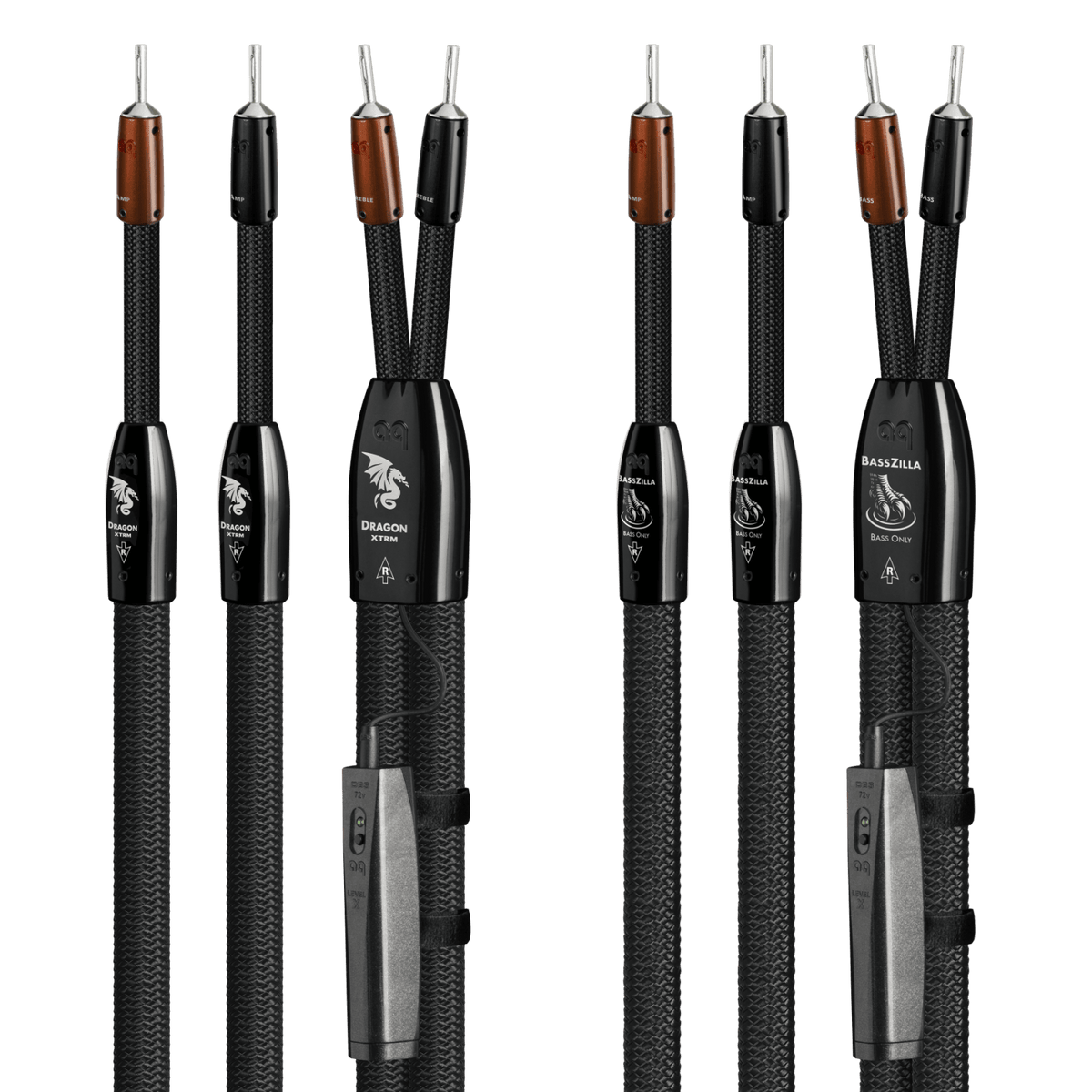 AudioQuest Dragon XTRM + BassZilla BiWire Combo - DRXBZCOMBO04BS 4 m = 13.25 ft Pair 2 x Male Banana > 4 x Male Banana - Silver