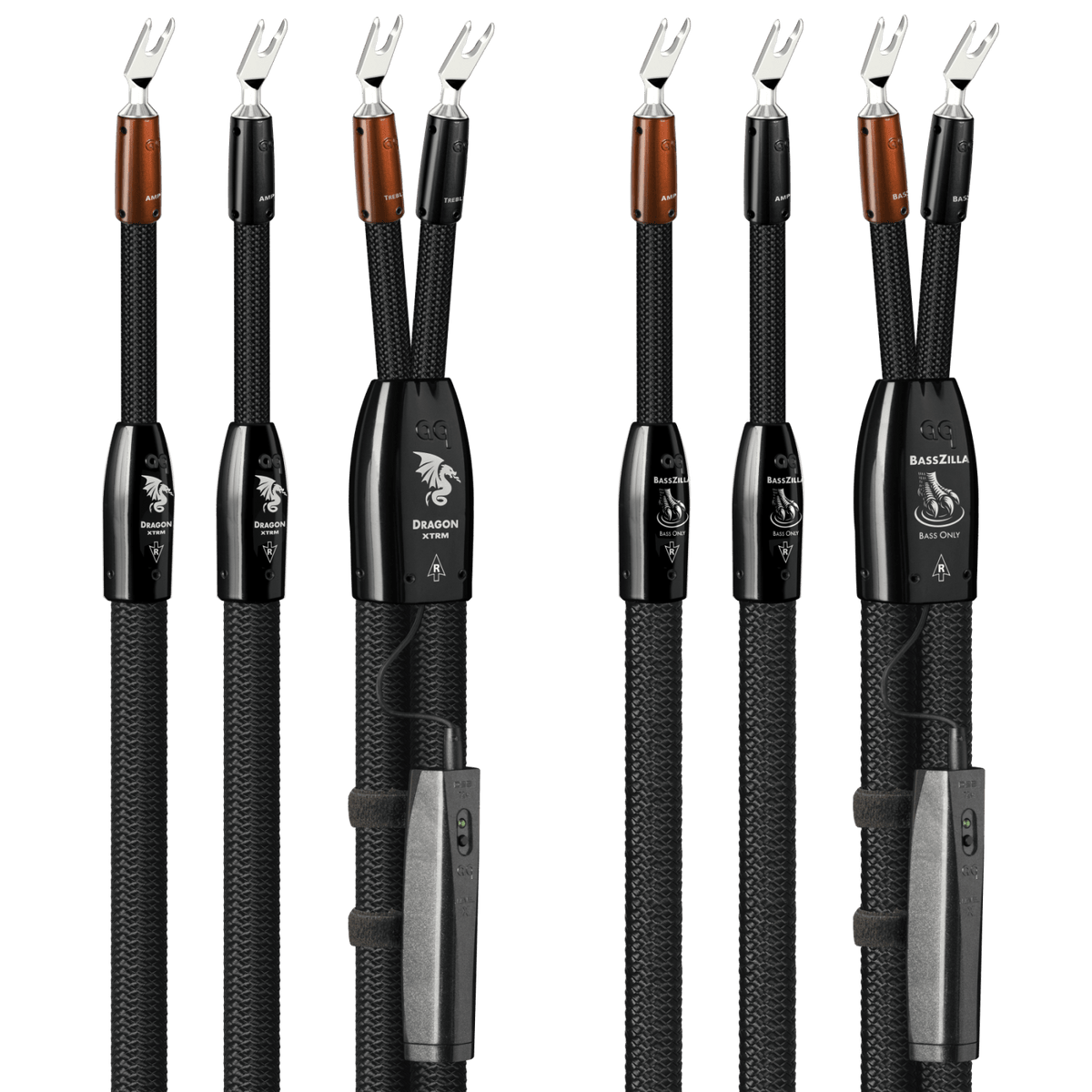 AudioQuest Dragon XTRM + BassZilla BiWire Combo - DRXBZCOMBO04BS 4 m = 13.25 ft Pair 2 x Male Banana > 4 x Male Banana - Silver