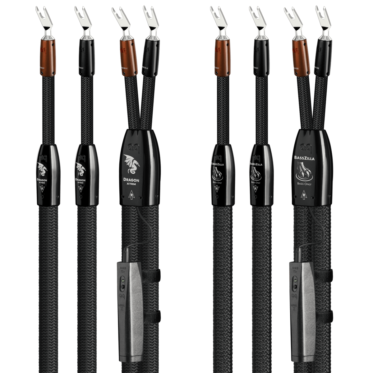AudioQuest Dragon XTRM + BassZilla BiWire Combo - DRXBZCOMBO04BS 4 m = 13.25 ft Pair 2 x Male Banana > 4 x Male Banana - Silver