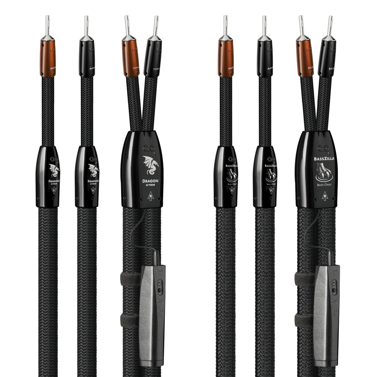AudioQuest Dragon XTRM + BassZilla BiWire Combo - DRXBZCOMBO04BS 4 m = 13.25 ft Pair 2 x Male Banana > 4 x Male Banana - Silver