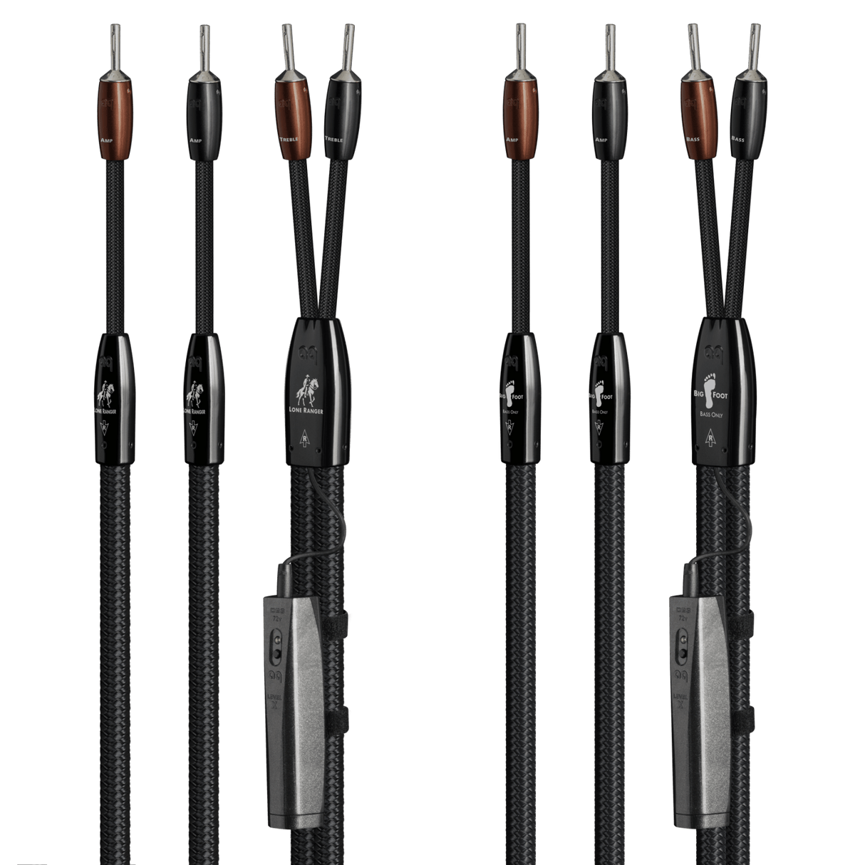AudioQuest Lone Ranger + BigFoot BiWire Combo - LRBFCOMBO01.5S 1.5 m = 5.25 ft Pair 2 x Male Multi-Spade > 4 x Male Multi-Spade - Silver