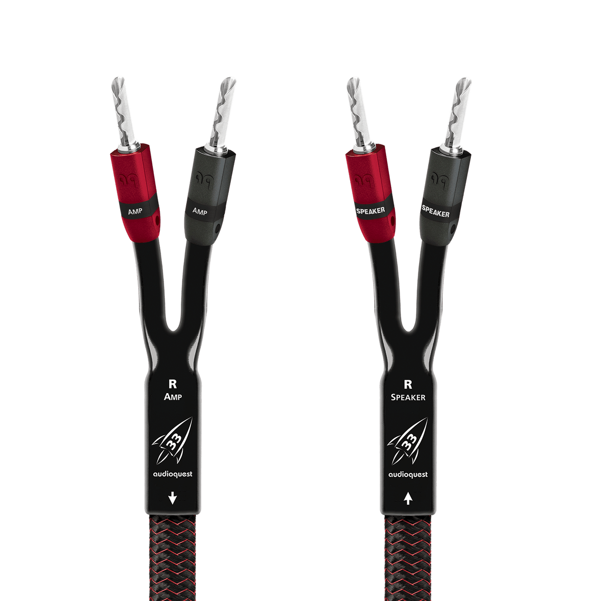 AudioQuest Rocket 33 Full - Range - ROCK332.0BS 2 m = 6 ft 6 in Pair - Braid Jacket 2 x Bananas > 2 x Bananas - Silver