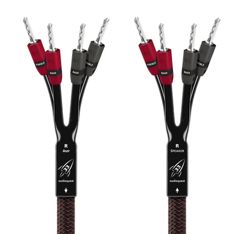 AudioQuest Rocket 33 Single BiAmp - ROCK332.0PR - SBA - BS 2 m = 6 ft 6 in Pair - Braid Jacket 4 x Bananas > 4 x Bananas - Silver