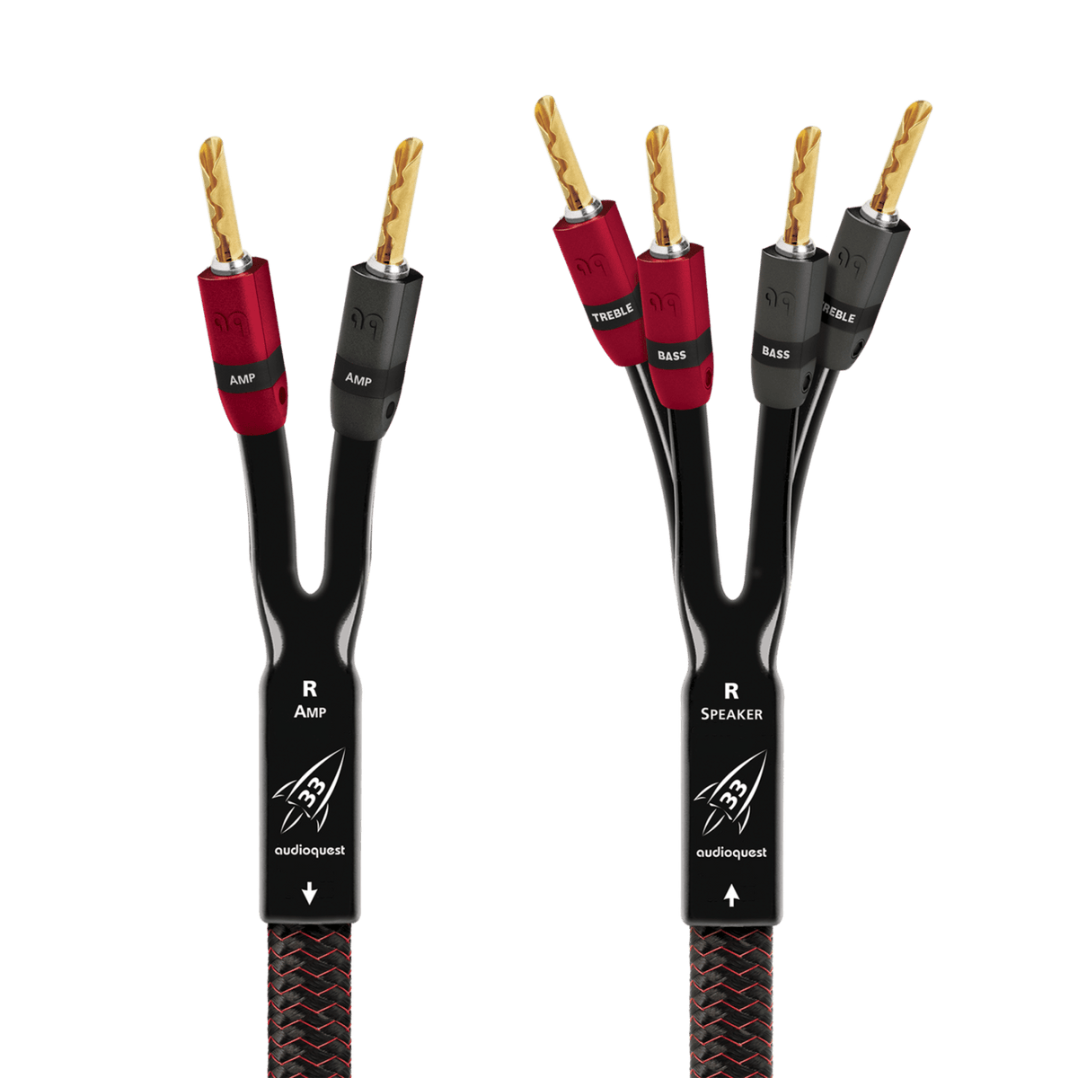 AudioQuest Rocket 33 Single BiWire - ROCK338SBS 8 ft = 2.4 m Pair 2 x Male Banana > 4 x Male Banana - Silver