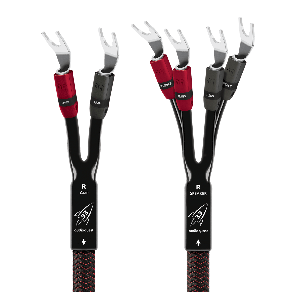 AudioQuest Rocket 33 Single BiWire - ROCK338SBS 8 ft = 2.4 m Pair 2 x Male Banana > 4 x Male Banana - Silver