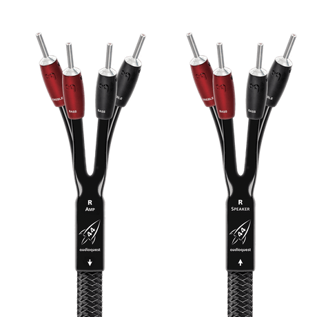 AudioQuest Rocket 44 Single BiAmp - ROCK442.0PR - SBA - BS 2 m = 6 ft 6 in Pair - Braid Jacket 4 x Bananas > 4 x Bananas - Silver