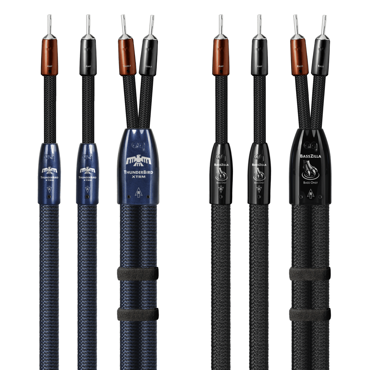 AudioQuest ThunderBird XTRM + BassZilla BiWire Combo - TBXBZCOMBO02S 2.5 m = 8.5 ft Pair 2 x Male U-Spade > 4 x Male U-Spade - Silver