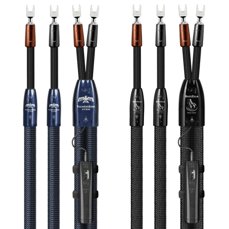 AudioQuest ThunderBird XTRM + BassZilla BiWire Combo - TBXBZCOMBO02S 2.5 m = 8.5 ft Pair 2 x Male U-Spade > 4 x Male U-Spade - Silver