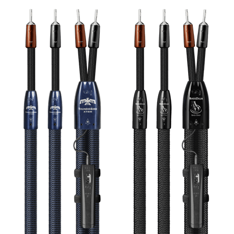 AudioQuest ThunderBird XTRM + BassZilla BiWire Combo - TBXBZCOMBO02S 2.5 m = 8.5 ft Pair 2 x Male U-Spade > 4 x Male U-Spade - Silver