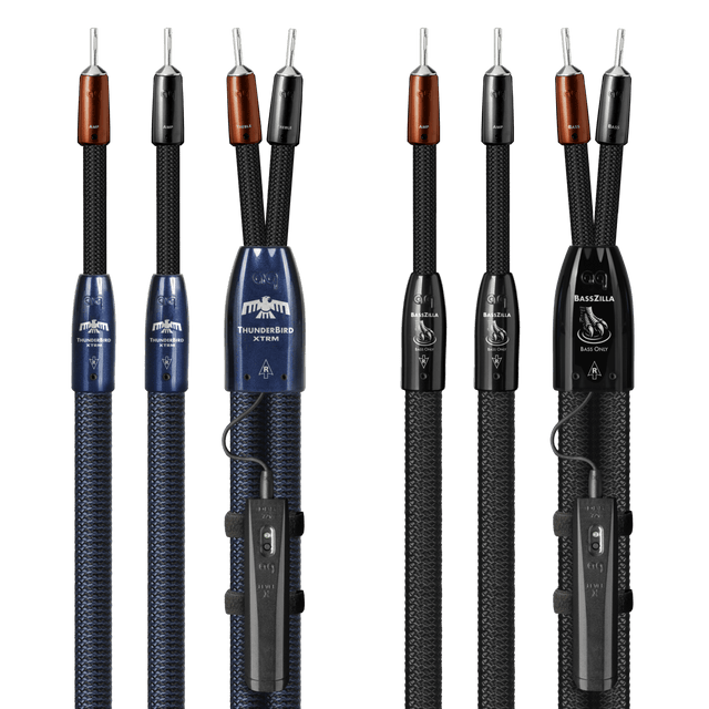 AudioQuest ThunderBird XTRM + BassZilla BiWire Combo - TBXBZCOMBO02S 2.5 m = 8.5 ft Pair 2 x Male U-Spade > 4 x Male U-Spade - Silver